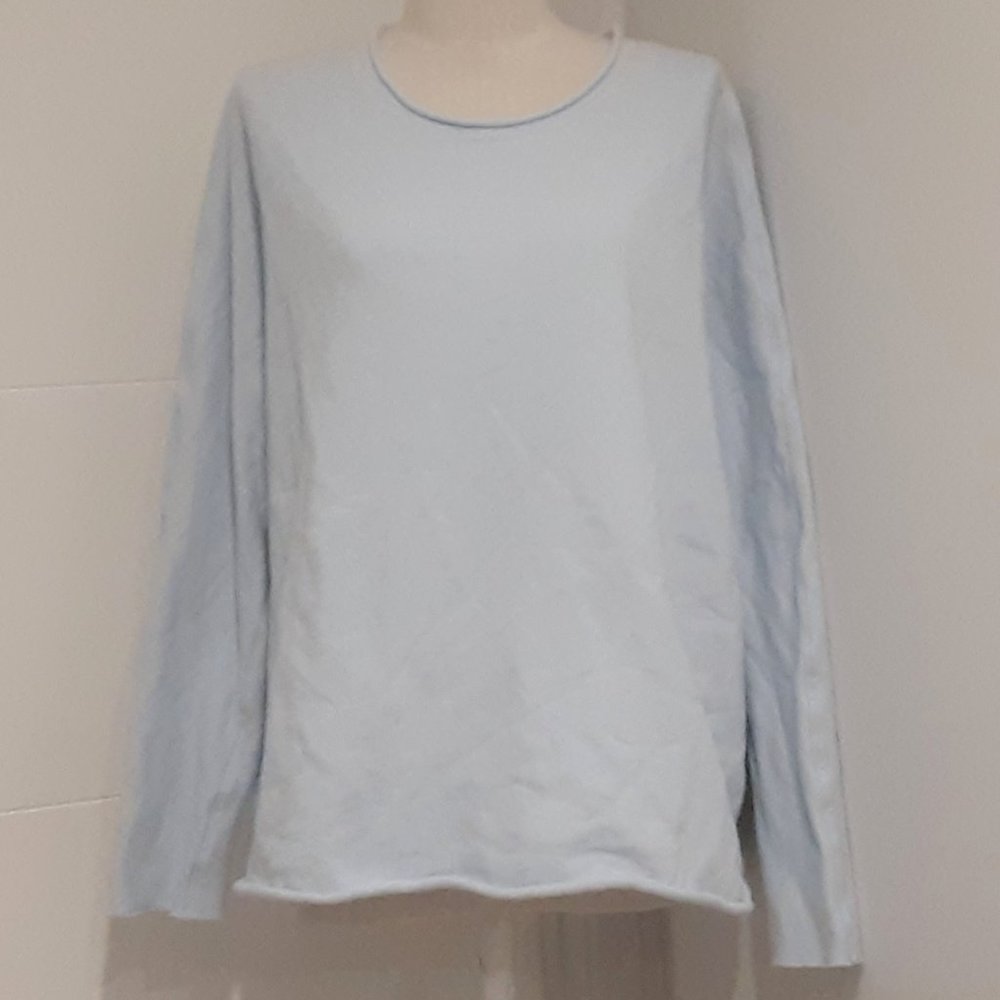 FRANK & EILEEN TEE LAB ANNA LONG SLEEVE CAPELET MINERAL BLUE FLEECE SWEATSHIRT L